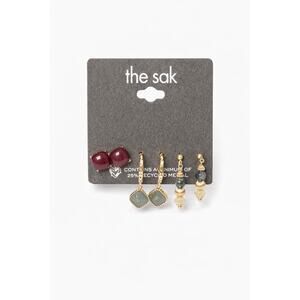 The Sak Mixed Earrings Set Maroon Stud & Gold Dangle Boho Chic